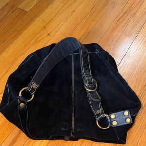 Lucky Brand 100%letter piel de bovino  Black Suede Shoulder Bag